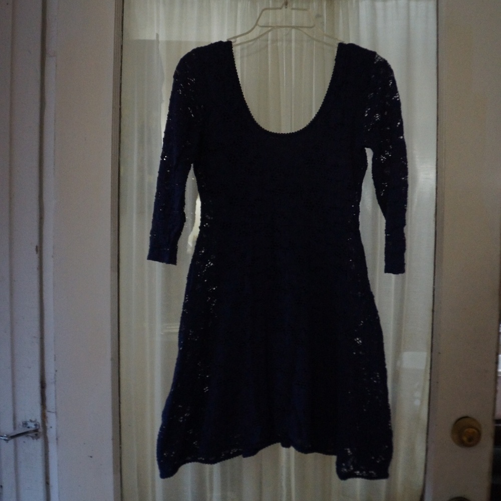 Lacy Navy Short Long-Sleeve Dress